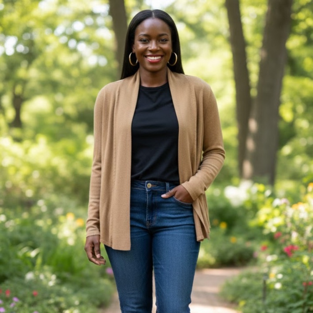 LOFT Open Front Cardigan on Tan, High Merino Wool Blend, Women’s